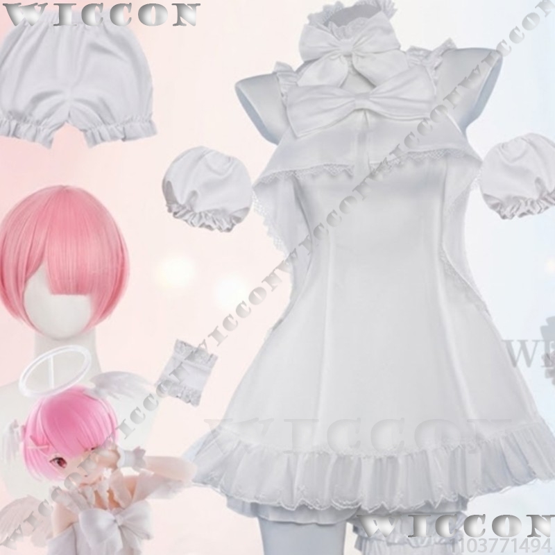 Re Zero Rem Wig - 람 렘 스위트 엔젤 퓨어 화이트