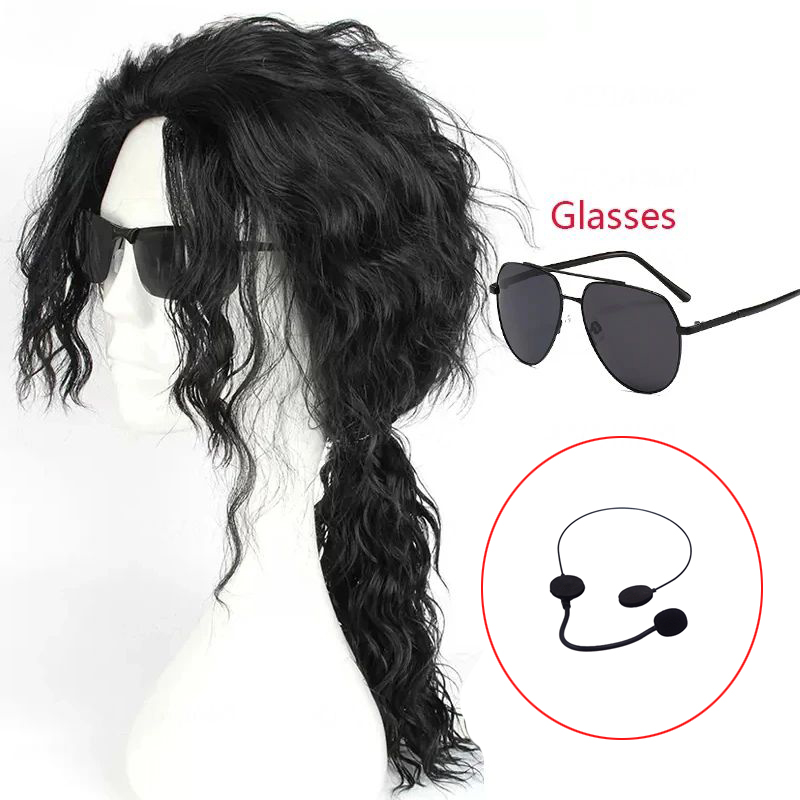 MJ 마이클 코스프레 블랙 가발 잭슨 마이클 롤플레잉  - Anime Cosplay Long Black Hair 리뷰 및 가격