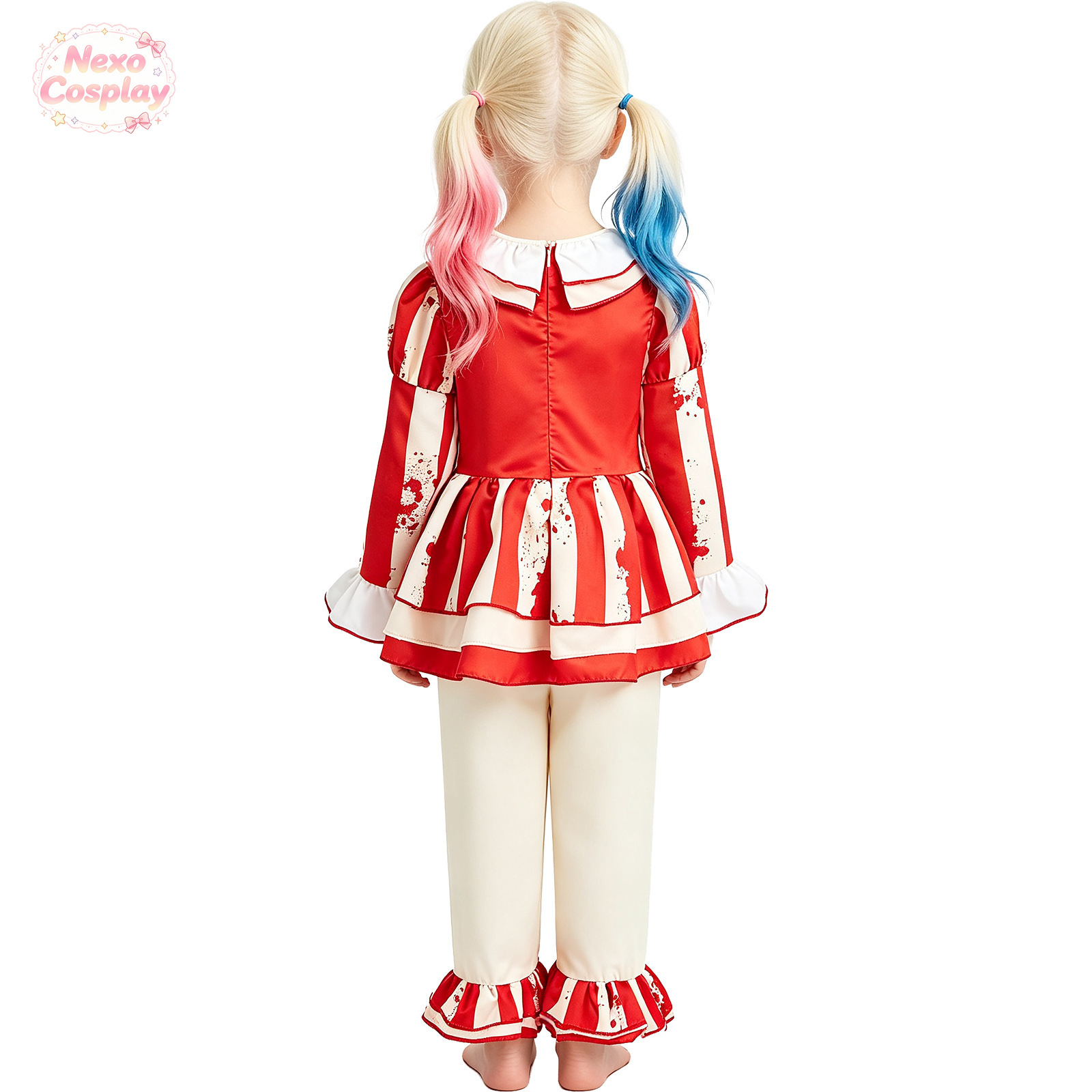 키즈 레드 화이트 스트라이프 공포 광대 정장 할로윈 코 - Anime Cosplay Kid 리뷰 및 가격