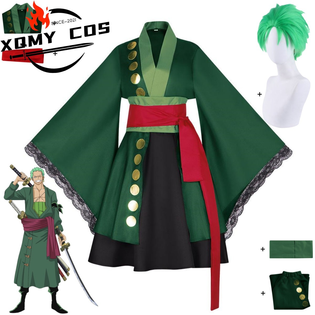 XqAnime 로로노아 조로 코스프레 의상 와노쿠니 여 - Anime Zoro Cosplay Female 리뷰 및 가격