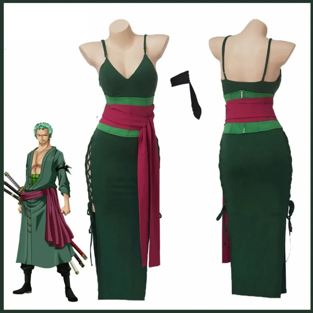 애니메이션 롤로노아 조로 코스프레 의상 여성 버전 그린 - Anime Zoro Cosplay Female 리뷰 및 가격