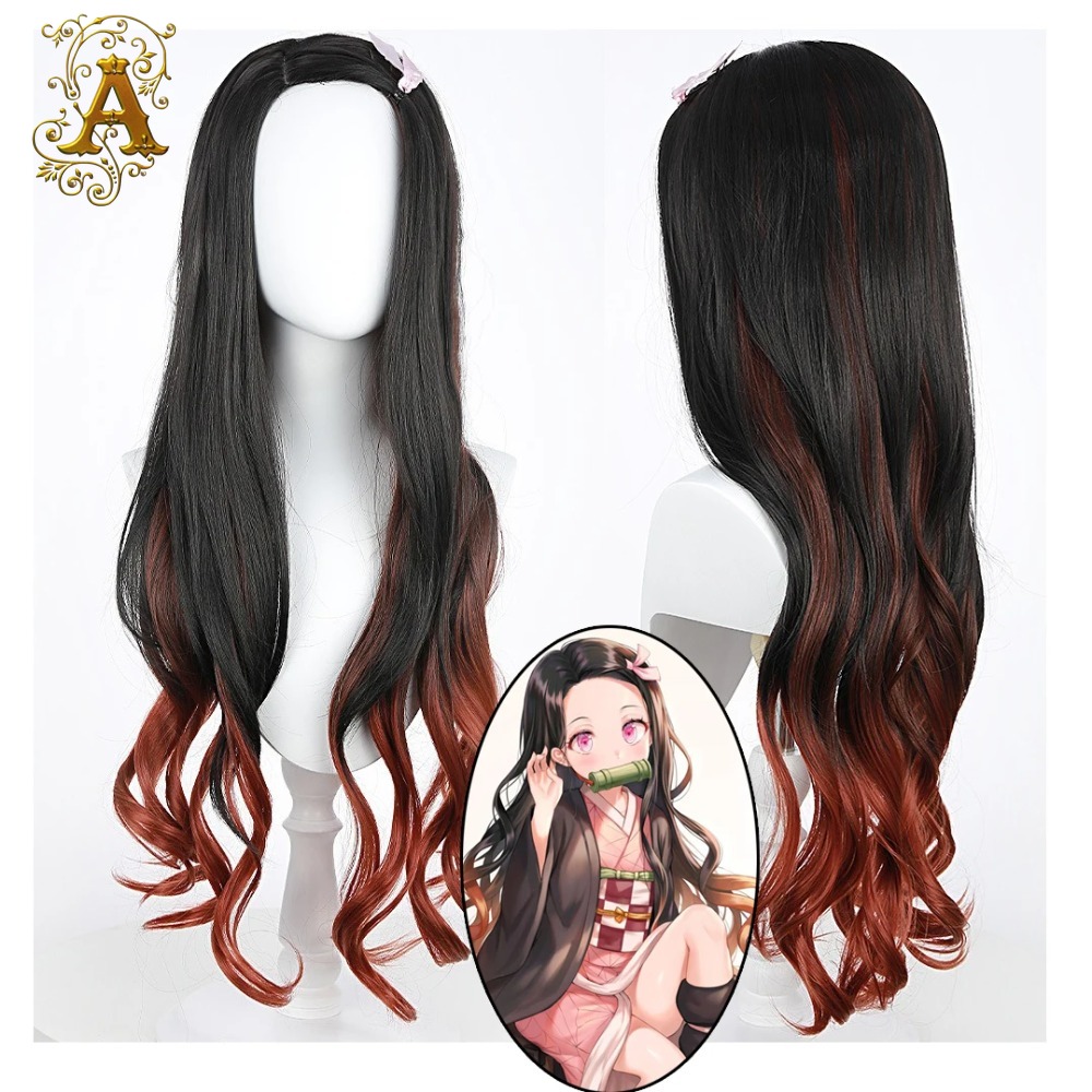 블랙 다크 레드 그라데이션 컬러 곱슬머리 긴머리 네즈코 - Anime Cosplay Long Black Hair 리뷰 및 가격