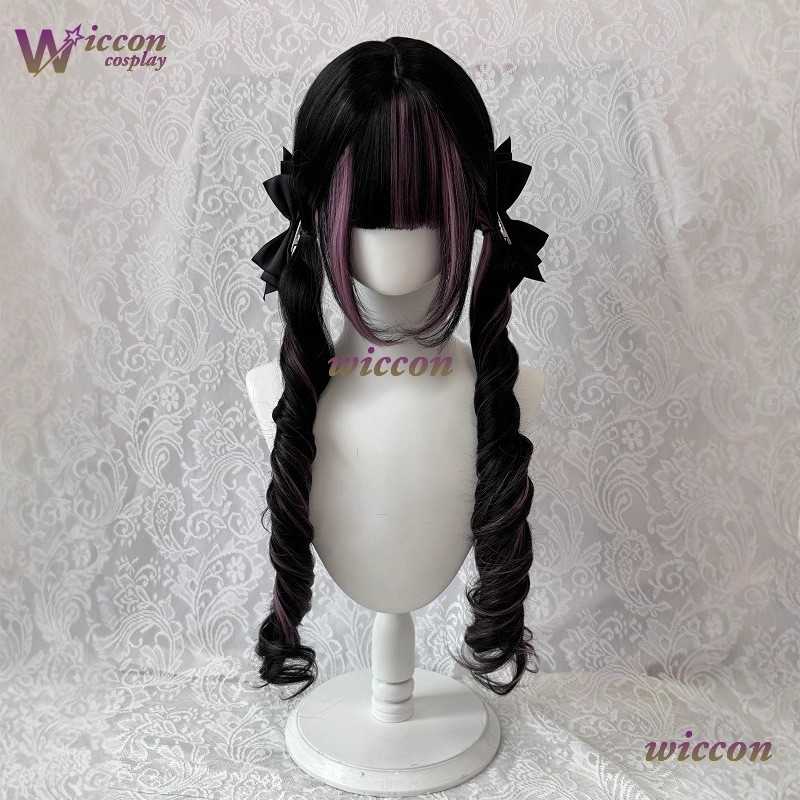 만화 ‌ 검은색 가발 핑크색 코스프레 가발 앞머리가 있 - Anime Cosplay Long Black Hair 리뷰 및 가격