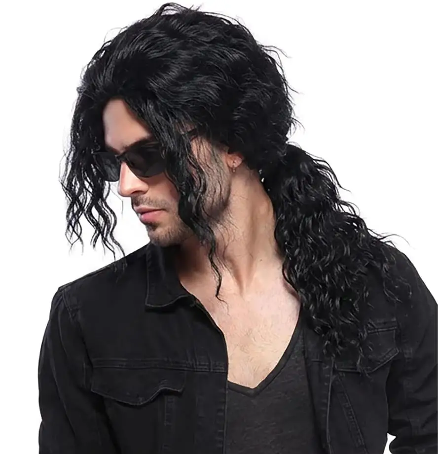 애니메이션 마이클 잭슨 코스프레 마이클 코스프레 블랙  - Anime Cosplay Long Black Hair 리뷰 및 가격